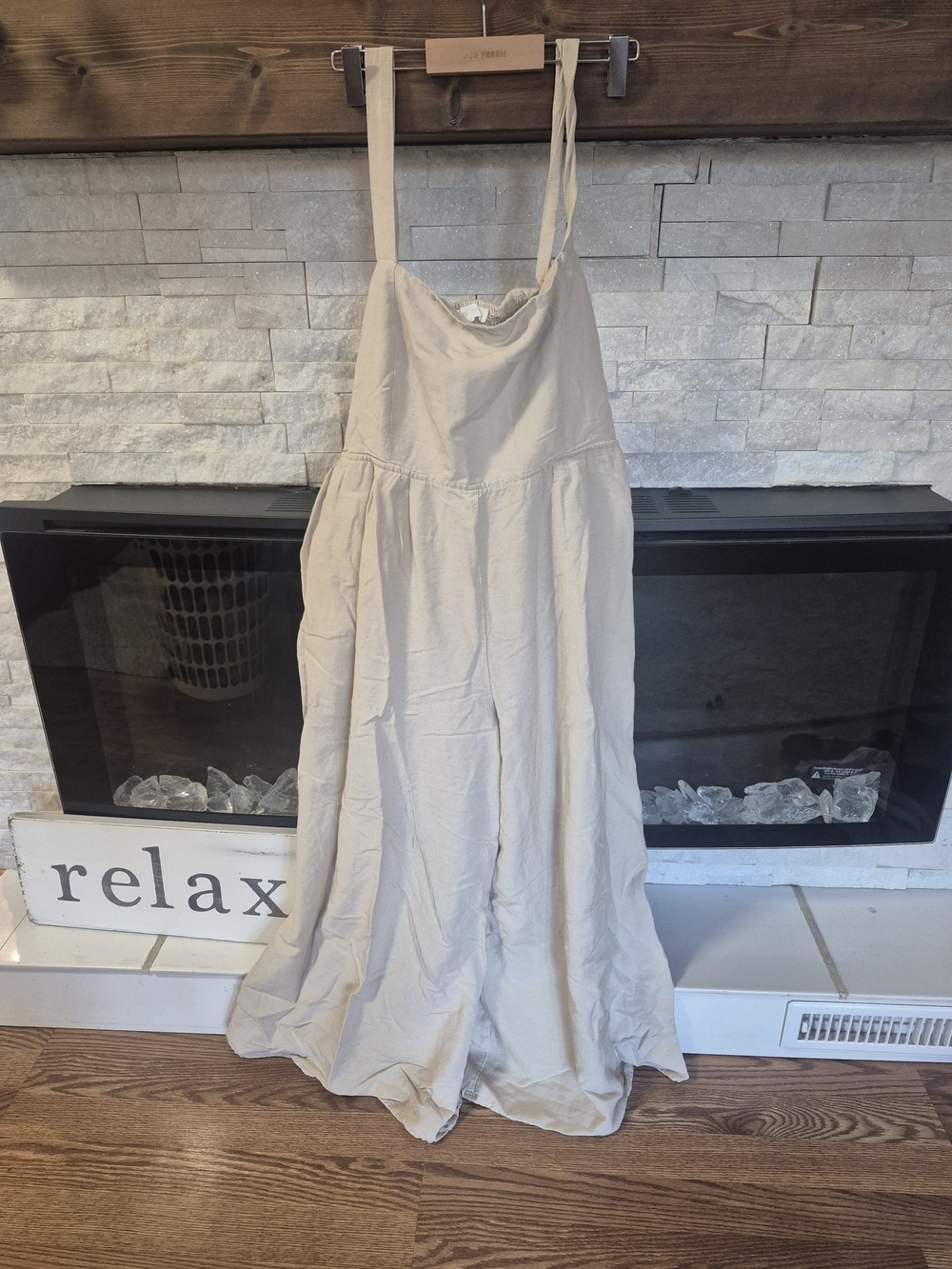 Light Beige Linen-Blend Wide-Leg Jumpsuit